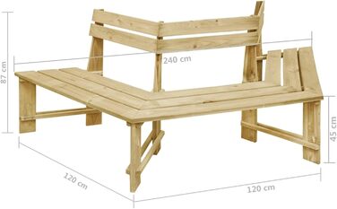 Напівшестигранна дерев'яна лавка Садова лавка Лавка на дереві 240 x 208 x 87 см зі спинками, садові меблі Лавка Лавка Паркова лавка Група сидінь Половина круглої лавки Декоративна лава, просочена соснова деревина