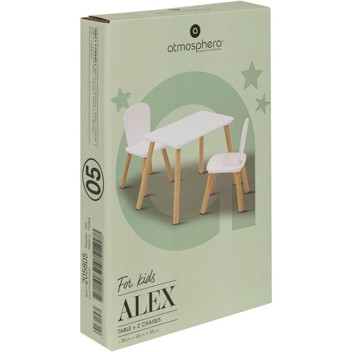 Комплект дитячого столу та 2 дитячих стільців Alex білий, 3-предметний