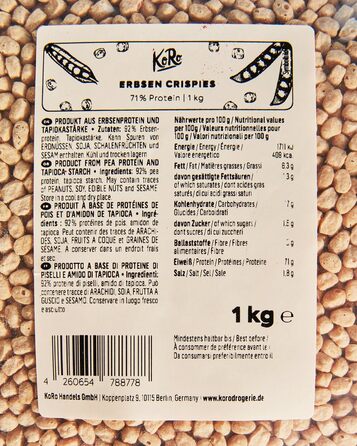 Веганські протеїнові хрусткі кульки без додавання цукру KoRo - Pea Protein Crispies, 1 кг