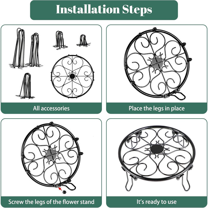 Набір квіткових стільців з 5 шт. , металева підставка для рослин для використання на вулиці та в приміщенні, всепогодний чорний квітковий горщик на ніжках, підставка для рослин для балкону та саду.