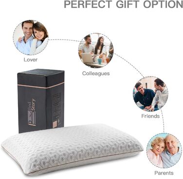 Подушка BedStory з гелевої піни з ефектом пам&39яті 40x60, висота 14 см, ортопедична подушка для сну на боці, ергономічна подушка зі знімним та пральним чохлом, сертифікована Oeko-Tex подушка 60x40x14 см, біла