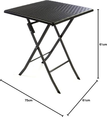 Стіл Nexos під ротанг, балконний стіл, садовий стіл, розкладний стіл, чорний, 61 x 61 x 75 см, прямокутний, кемпінговий стіл, пластиковий, міцний, стійкий, стійкий до атмосферних впливів, легко миється, складаний