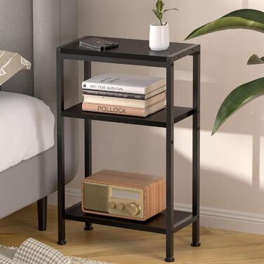 Вузький приставний столик, тумбочка біля ліжка, маленький столик, 3 полиці, вузька тумбочка з місцем для зберігання, приставний столик до дивана для вузьких приміщень, вітальні, спальні, кухні та балкону, кабінету (чорний) 20Г x 43Ш x 67,5В см Чорний 1
