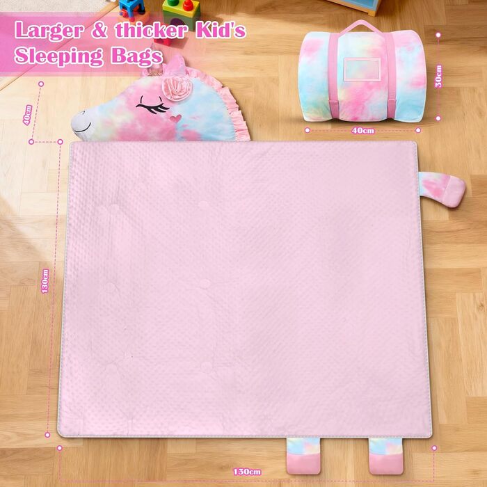 Дитячий спальний мішок зі знімною подушкою, теплий та пухнастий дизайн у формі слона, подвійна блискавка для дівчаток та хлопчиків, складний великий спальний мішок-ковдра для кемпінгу в приміщенні та на свіжому повітрі, єдиноріг 170x70 см