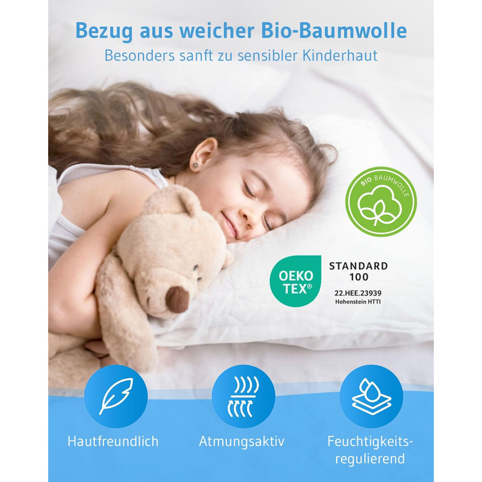 Дитяча подушка 40x60, Регульована по висоті дитяча подушка від 3 років, Екологічно чиста дитяча подушка TILLA - зроблено в ЄС, Зат