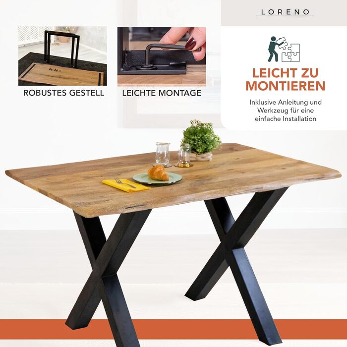 Обідній стіл Loreno ручної роботи з мангового дерева, 120x80 см - 300x100 см, стіл з масиву дерева з рельєфним краєм, основа, стійкий та стійкий - Дерев&39яний обідній стіл, Кухонний стіл, Обідній стіл з масиву дерева