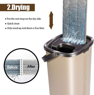 Набір швабр і відро для прибирання MASTERTOP, швабра для підлоги з 6 подушечками з мікрофібри, самоочисна плоска швабра для сухого