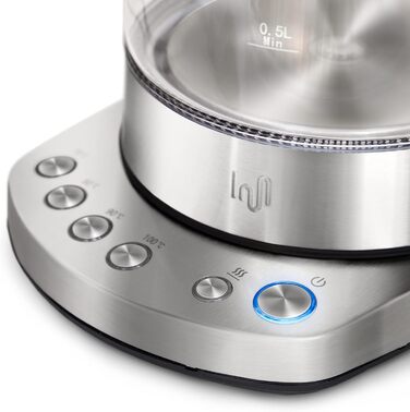 Скляний чайник Impolio PREMIUM LED з регулюванням температури функція збереження тепла, ситечко для чаю з нержавіючої сталі насадк