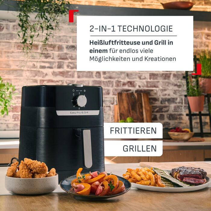Аерофритюрниця та гриль Tefal Easy Fry & Grill Classic XL (4,6 л) пристрій 2-в-1 для хрусткого смаження та соковитого гриля з мінімумом жиру, EY5018 Classic 2in1