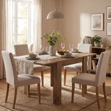 Розсувний обідній стіл B&D home LIVIUS 80120 x 80 см сучасний кухонний стіл під дуб, компактний, з вбудованим місцем для зберігання подовжувальних дощок, дерев&39яний стіл для кухні та їдальні