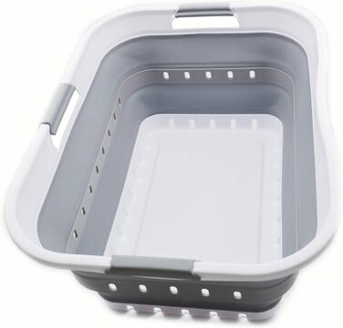 Складаний пластиковий кошик для білизни - висувний контейнер/органайзер - портативний - компактний (1, білий/сірий) Білий/сірий 1,