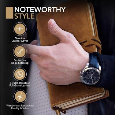 Шкіряний блокнот Wanderings з кишенями - 22 x 11,5 см - Поповнюваний щоденник подорожей з чистим папером для запису та організації або як блокнот, щоденник, вінтажний планер, коричневий