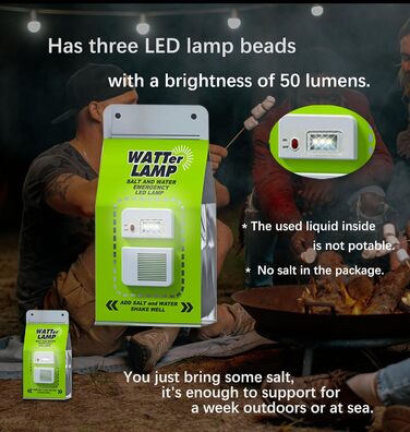 Лампа з 3 світлодіодними намистинами для морської води - екологічне зовнішнє освітлення для кемпінгу, походів, риболовлі Батарейки не потрібні, аварійне освітлення з часом роботи 140 годин Необхідне спорядження для виживання під час відключення електроене