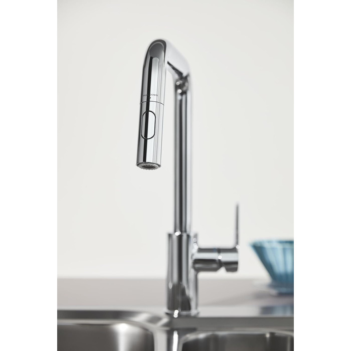 Кухонний змішувач GROHE Start, 2 режими струменя (висувний вилив, поворот на 360, економія води завдяки обмежувачу витрати, монтаж без інструментів), хром, 30631000