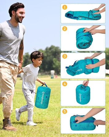 Дитячий фланелевий спальний мішок KingCamp, легкий, водонепроникний та компактний, зимовий спальний мішок, 4-сезонний спальний мішок-ковдра, аксесуар для кемпінгу, підходить для дітей зростом до 140 см, комфорт 7C, блакитне регулювання довжини