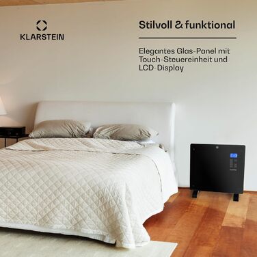Електричний обігрівач Klarstein, конвекторний обігрівач з колесами, портативний електричний обігрівач, енергозберігаючий, тонкий, тихий електричний обігрівач, окремостоячий електричний радіатор з термостатом, 1000 Вт - до 20 м, чорний