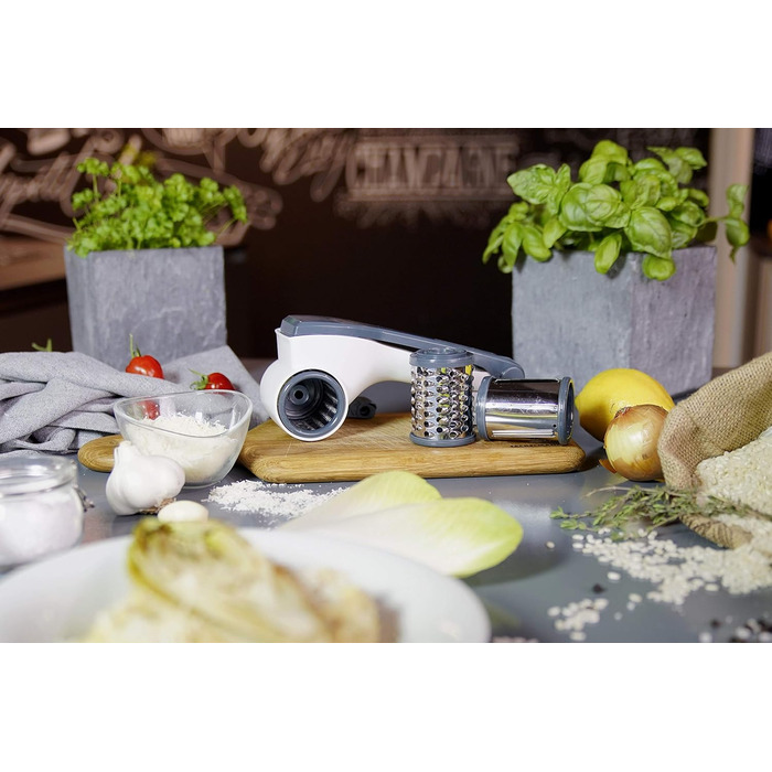 Барабанна терка Fackelmann 27911, нержавіюча сталь 18/8, білий, сріблястий і синій, 210,5X10CM Терка для барабанів білий/синьо-сірий