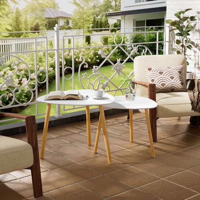 Журнальний столик, комплект з 2 шт., сучасні столи для вітальні, приставні столики, журнальні столики, столики для дивана, комбінація столів для вітальні, спальні, офісу, балкону (білий)