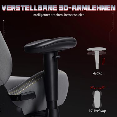 Ігрове крісло HOMCOM, ергономічне ігрове крісло зі штучної замші з поперековою опорою, підставкою для ніг, підголівником, ігрове крісло з 3D-підлокітниками, офісне крісло з регульованою висотою, темно-сіре