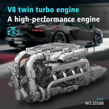 Двигун Mold King 10168 Technic V8, модель високотехнологічного двигуна з подвійним турбонаддувом на 2899 деталей, набір будівельни