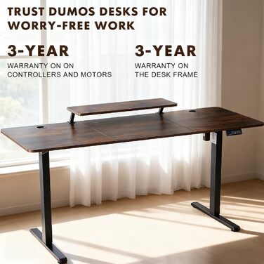 Стіл з регульованою висотою 160 x 60 см, Електричний стіл з регулюванням висоти, Ігровий стіл з підставкою для монітора, Стіл для роботи стоячи, Регульований комп&39ютерний стіл, Коричневий