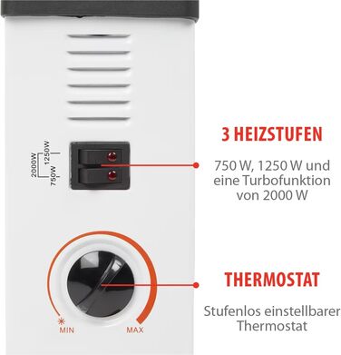 Електричний конвекційний обігрівач alpina CHYO2 електричний радіатор потужністю 2000 Вт з регульованим термостатом та функцією турбо для приміщень площею до 15 м білий