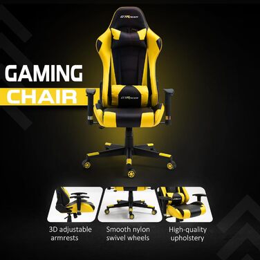 Ігрове крісло GTRacer Pro, ергономічне офісне крісло, регульовані підлокітники, комп&39ютерне крісло, ігрове крісло зі штучної шкіри, зручні офісні крісла для домашнього офісу (жовте)