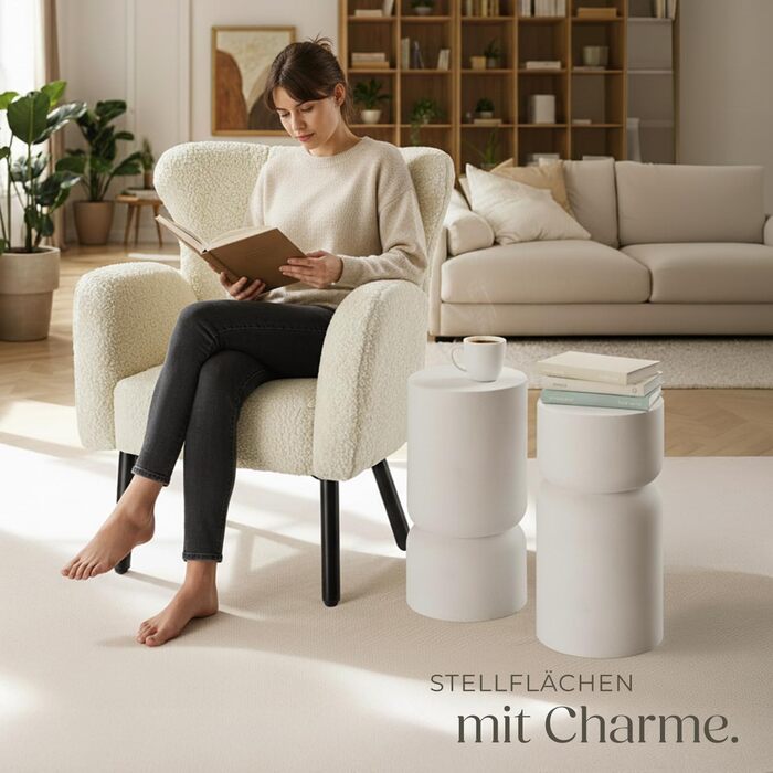 Набір із 2 круглих білих журнальних столиків, круглі приставні столики, естетичний декор кімнати, сучасні меблі для вітальні, спальні, як журнальний столик, приставний столик або тумбочка