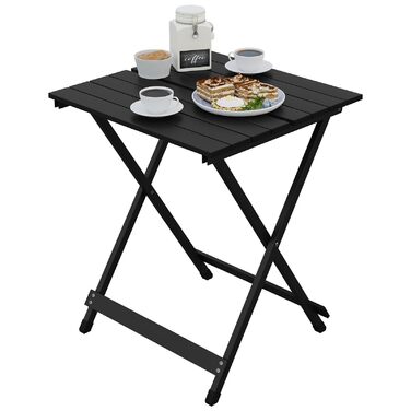 Складаний кемпінговий стіл WOLTU, алюмінієвий садовий стіл, балконний стіл, розкладний стіл, бічний столик для саду, патіо, балкону, 50,5 x 59,5 x 47 см (Ш x В x Г), чорний