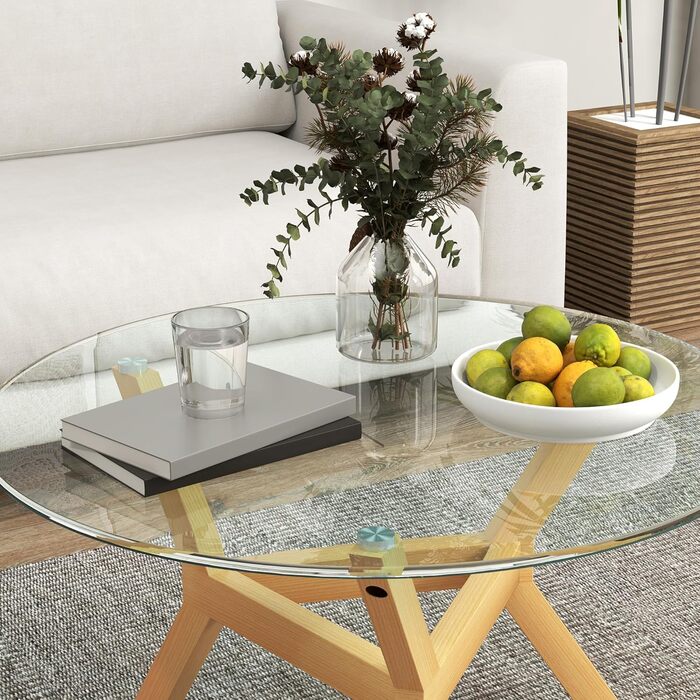 Журнальний столик HOMCOM із загартованого скла, стіл для вітальні з регульованими подушками для ніг та сталевим каркасом, круглий бічний столик для вітальні, прозорий, Ø80 x 45 см