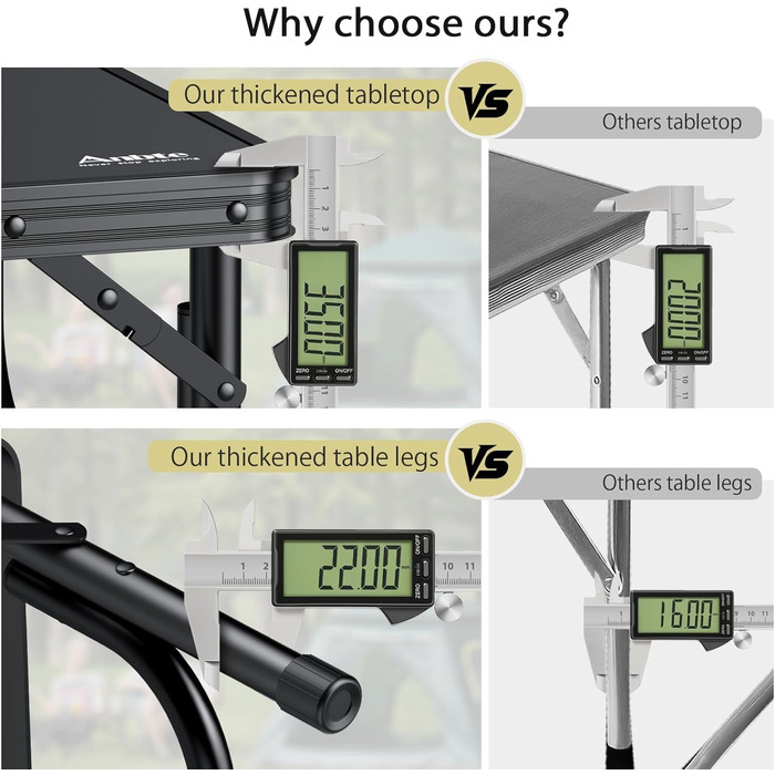 Кемпінговий стіл Anbte, розкладний стіл 87x40x26 см (ДхШхВ) з товстою алюмінієвою рамою, низький стіл для пікніка, легкий садовий стіл, стіл-валіза, стіл для барбекю, портативний для кемпінгу, вечірки, пляжу, балкону (повністю чорний), повністю чорна рама