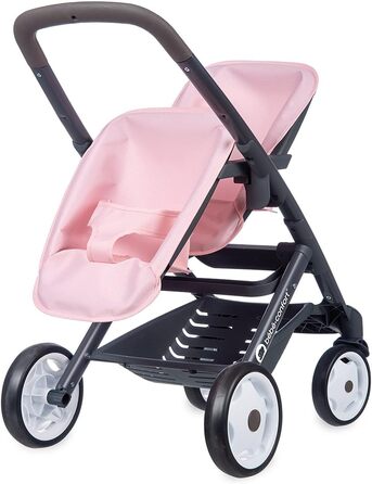 Коляска для двійні - для ляльок та ляльок - безшумні та різноспрямовані колеса - кошик для зберігання - 253216 Рожевий