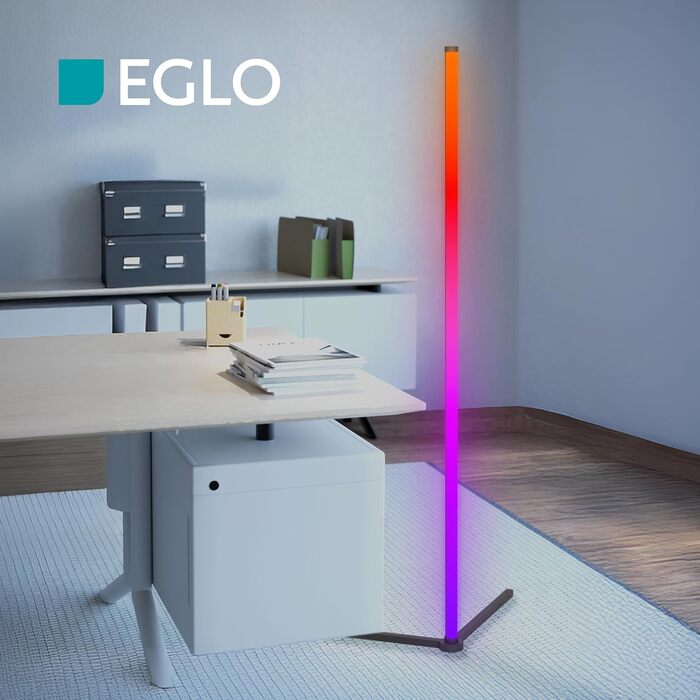 Кутова LED торшер EGLO RGBIC з ефектами підсвічування, чорний, багатоколірний