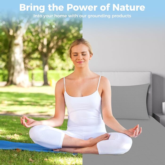Заземлююче простирадло/килимок, 90 органічна бавовна та 10 срібне волокно, із заземлюючим кабелем ЄС для кращого сну, 140x200 см, сірий.