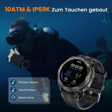 Розумний годинник KOSPET Tank T4 GPS для чоловіків, повністю з нержавіючої сталі, 6 супутників та офлайн-карти, водонепроникність 10 атм (занурення до 45 м), 50-денний час роботи від батареї, дзвінки Bluetooth, цілодобовий монітор серцевого ритму/сну, чор