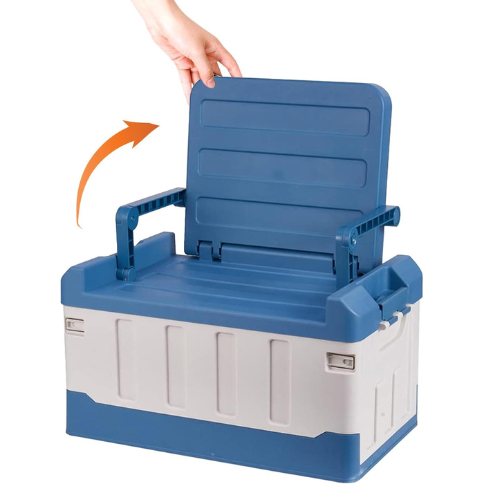 Ящик для рибальських снастей з аксесуарами, рибальське крісло, ящик для снастей, органайзер для зберігання на відкритому повітрі, портативний та складаний - 3-в-1 автомобільний рибальський ящик, велика місткість, двошарові аксесуари, синій та білий