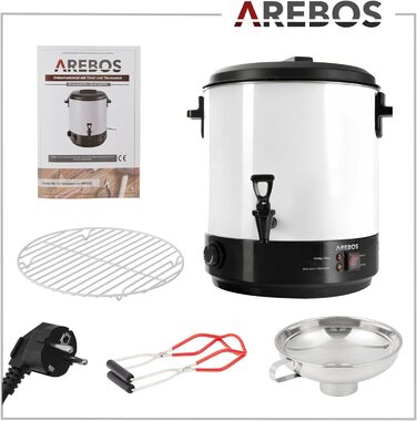 Консервуюча машина Arebos 2500 Вт Горщик для консервації 28 л з термостатом і захистом від перегріву Плавне регулювання температури 30-110C Глінтвейн Винар Торговий автомат для глінтвейну Торговий автомат з гарячими напоями