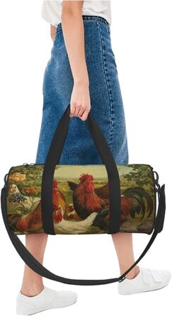Спортивна сумка для подорожей, дизайн кури та ферма, чорний колір, універсальний розмір, дорожня сумка