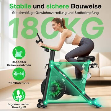 Велотренажер SLUNSE 2025 Neu Heimtrainer з магнітним опором, LCD-дисплеєм та підключенням до додатку, для домашніх тренувань (зелений)