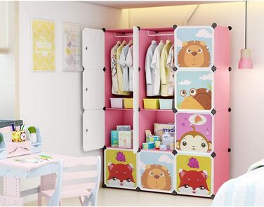 Дитяча шафа для зберігання Glit, 12 кубиків, модульна шафа з дверцятами, тваринні мотиви, пластикова полиця для іграшок, одягу та
