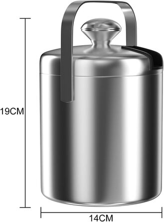 Набір для льоду Intirilife з 4-х предметів 1 л з нержавіючої сталі з щипцями та кришкою -14,2 x 19,5 см - Ізольований, двостінний