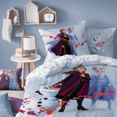 Комплект постільної білизни Disneys the Ice Queen 135x200cm 80x80cm - ANNA, ELSA & OLAF постільна білизна для дівчаток - 100 бавов