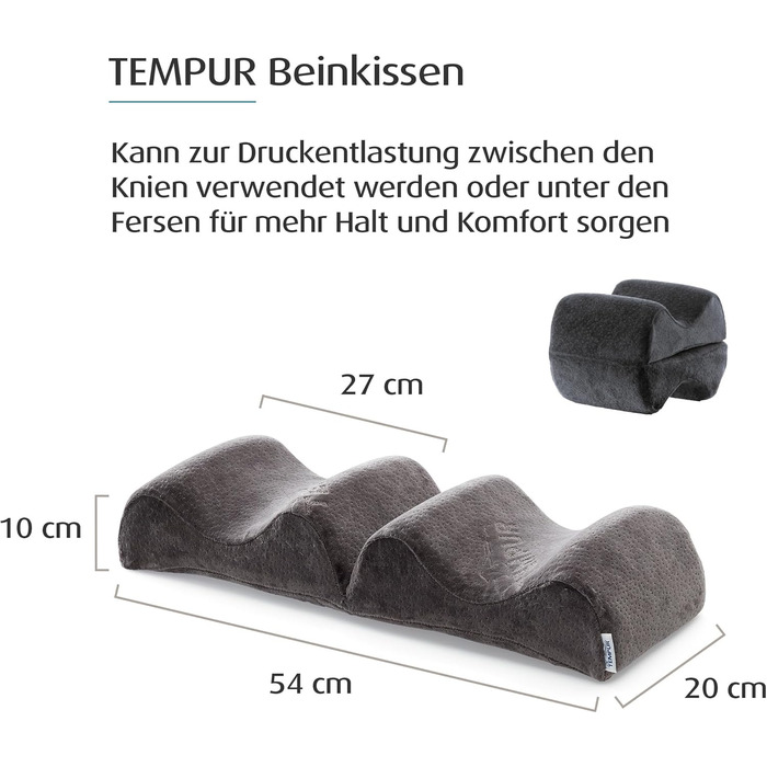 Подушка для ніг TEMPUR з піни з ефектом пам&39яті, опорна подушка для зняття тиску та комфортного положення гомілки, чохол, який можна прати (20 x 54 x 10 см), антрацит
