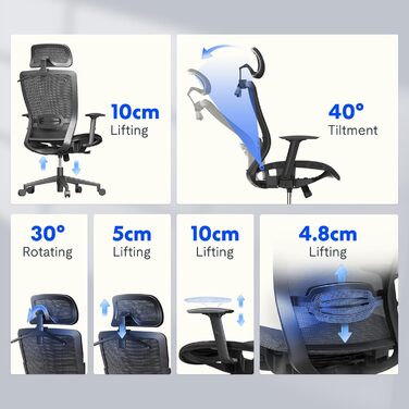 Офісний стілець FLEXISPOT OC3 Ергономічне робоче крісло Комп&39ютерне крісло з регульованою висотою сидіння, підголівником, підлокітниками, поперековою опорою та роликами Робочий стілець (чорний) OC3 Basic (чорна сітка)