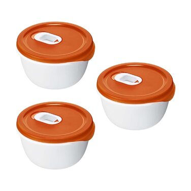Набір із 3 мисок для мікрохвильової печі Rotho Micro Clever 0,8 л з кришкою та клапаном, червоно-білий, стандартні 3 x 0,8 л
