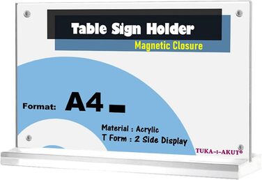 Настільні підставки TUKA-i-AKUT, 25 шт., альбомна орієнтація A4, прозорий акрил із магнітною застібкою, двосторонній дисплей, тримач для брошур, підставка для флаєрів, настільний рекламний дисплей, кришталево прозора Т-подібна підставка TKD8241-A4-W-25x, 