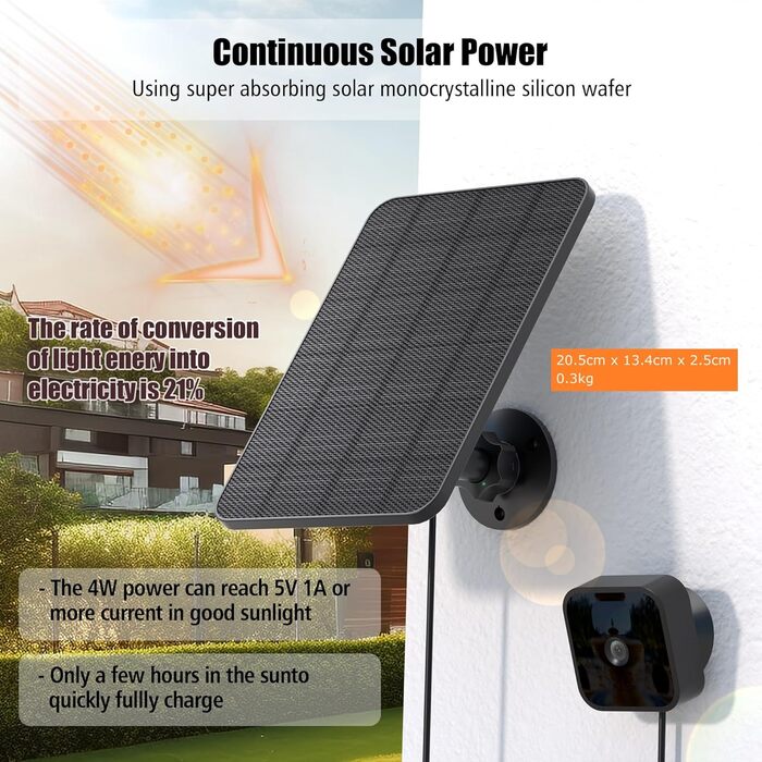 Сонячна панель для Blink Camera Outdoor, 4 Вт Blink Camera Solar Panel, сумісна з Blink Outdoor, Blink XT2/XT Camera & SimpliSafe Camera (не входить в комплект), IP65 Blink Outdoor (3-е покоління) з гумовою заглушкою (1 упаковка)