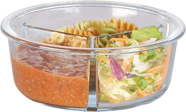 Скляний контейнер для мікрохвильової печі з 3 відділеннями, кришка на защіпках, -20 до 520 C, круглий (Скляний посуд для мікрохвильовки з кришкою, для сніданків/мюслі)