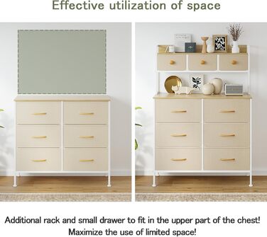Комод з 9 шухлядами, комод для спальні, металевий каркас, дерев&39яна стільниця, тканинні шухляди, тканинний комод для спальні, вітальня, бежевий Бежевий D36