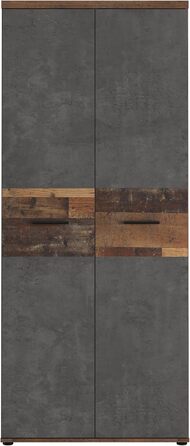 Гардероб Forte Winnie 80, рустикальна шафа з орними дверима, 2-дверна, полиці, простора, декор Old Wood Vintage під дерево/імітація бетону темно-сірий, 79,9 см завширшки x 189 см заввишки x 53,7 см темно-коричневий/сірий